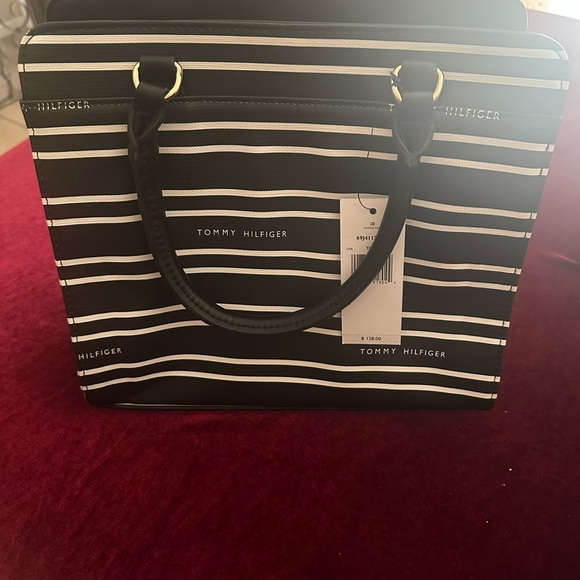 Tommy Hilfiger Black and White Striped Satchel - Picture 1 of 4